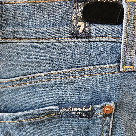 7 For All Mankind Jeans Shorts Raw Hem Faded Blue Button Fly Size 32 - Picture 5 of 9